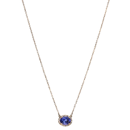 14K Rose Gold 16.5inch Oval East-West Halo Necklace w/Tanzanite=1.82ct and Diams=.05ctw SI2 H-I #85903