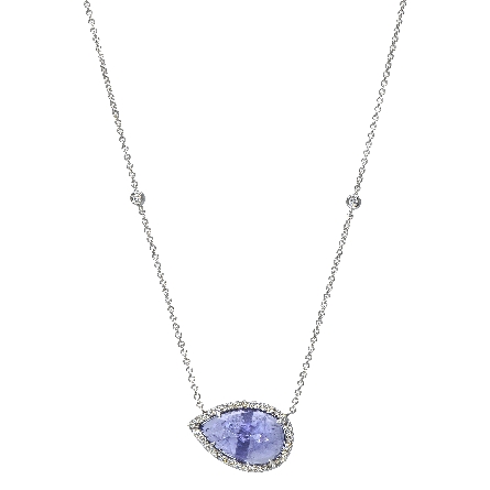 14 White Gold 18inch Bezel Chain on 18K White Gold Halo Necklace w/Tanzanite=5.11apx; Diams=.36apx and 2Diams=.08ctw