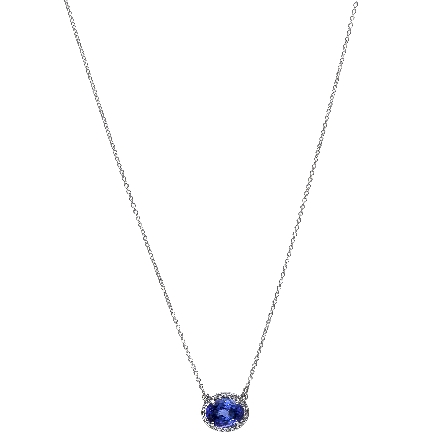 14K White Gold 16.5inch Oval East-West Halo Necklace w/Tanzanite=2.06ct and Diams=.05ctw SI2 H-I #85903