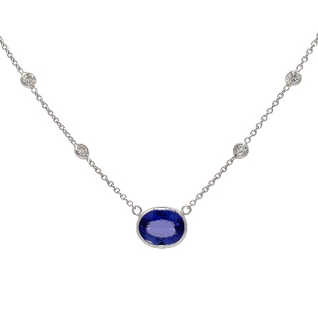 14K White Gold 16-18inch East to West by the Yard Necklace w/1Tanzanite=2.17ct and 8Diams=.62ctw SI H-I 