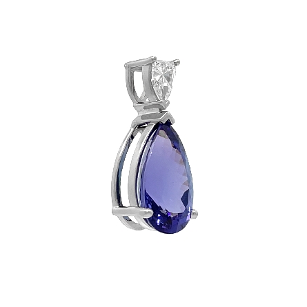 14K White Gold Custom 2Stone Pendant w/1 Pear Shape Tanzanite=7.52ct and 1 Fancy Shaped Diamond=.41ct SI H-I 
