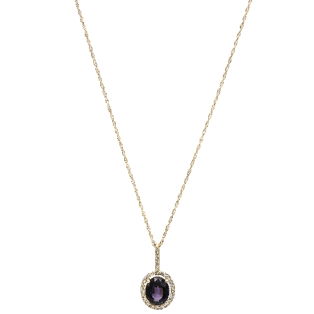 14K Yellow Gold Oval Halo Pendant w/Purple Spinel=3.92ct GIA#2161204700 and 32Diams=.30ctw SI H-I on 18inch Chain #85438