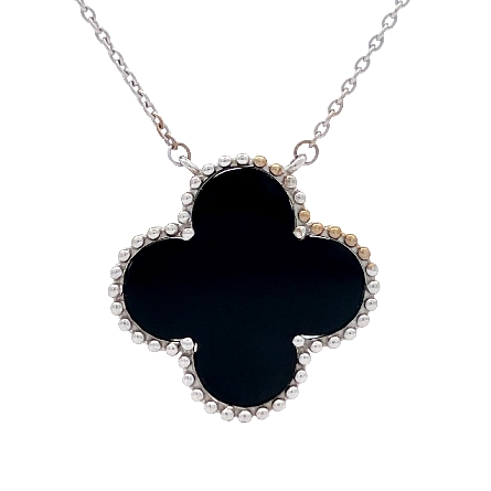 14K White Gold Adjustable 16-18inch Clover Necklace w/Black Onyx=2.82ct #PN234X