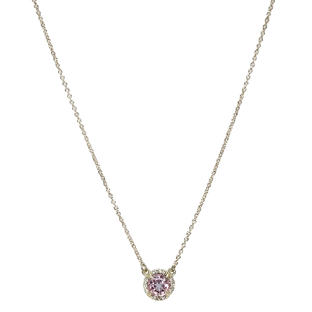 14K Yellow Gold 16inch Round Halo Necklace w/6mm Pink Tourmaline=.98ct and Diams=.04ctw SI2-I1 H-I #85905