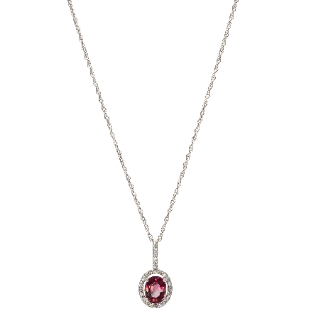 14K White Gold Oval Halo Pendant w/Pink Tourmaline=4.54ct and 26Diams=.25ctw SI H-I on 18inch Chain #85438