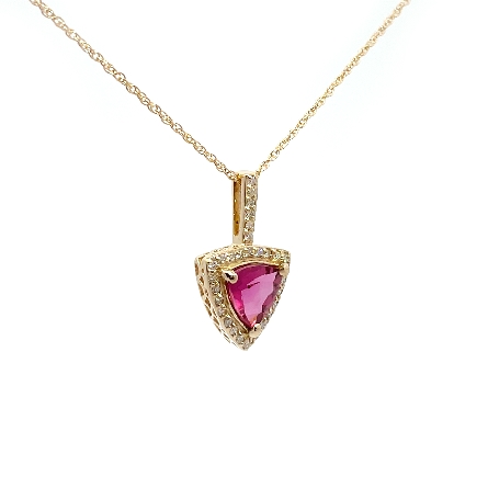 14K Yellow Gold Trillion Halo Pendant w/Pink Tourmaline=1.79ct and Diams=.25ctw SI H-I on 16inch Chain #31487-9