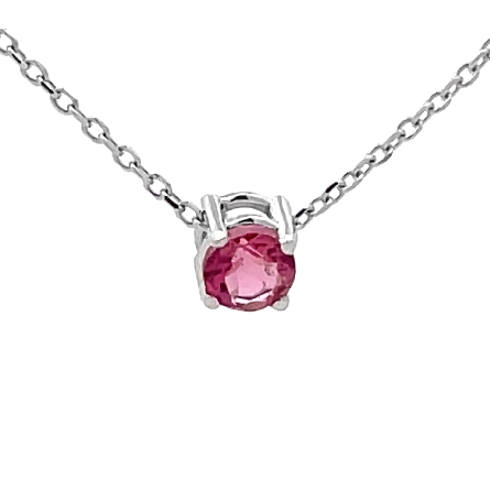14K White Gold Adjustable 16-18inch 4Prong Slide Necklace w/1Pink Tourmaline=.31ct #88436