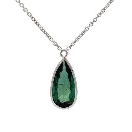 14K White Gold Adjustable 16-18inch By the Yard Necklace w/1 Pear Green Tourmaline=2.88ct and 10Diams=1.14ctw SI H-I 