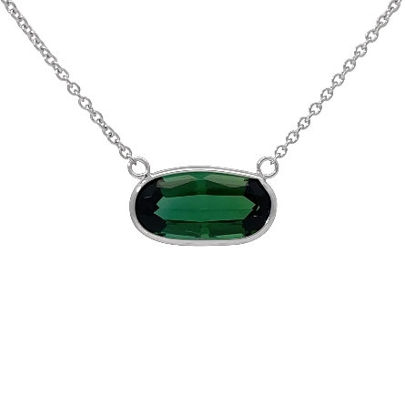 14K White Gold Adjustable 16-18inch By the Yard Necklace w/1 Oval Green Tourmaline=3.44ct and 10Diams=.87ctw SI H-I 