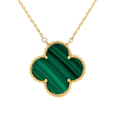 14K Yellow Gold Adjustable 16-18inch Clover Necklace w/Malachite=4.01ct #PN234MA