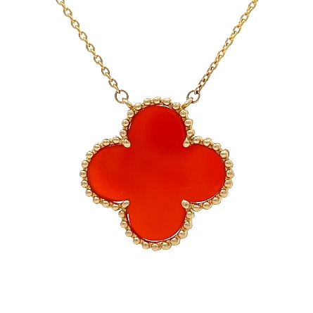 14K Yellow Gold Adjustable 16-18inch Clover Necklace w/Red Agate=2.80ct #PN234AR
