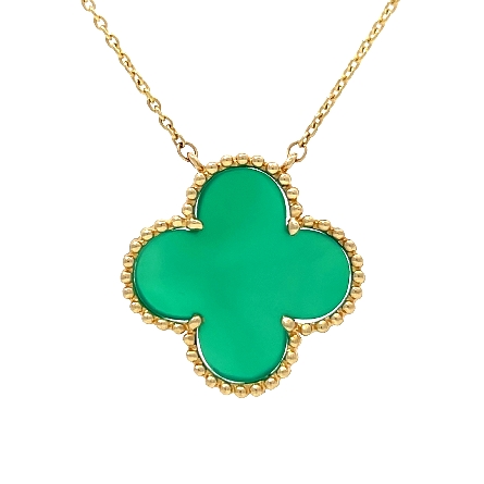 14K Yellow Gold Adjustable 16-18inch Clover Necklace w/Green Agate=2.83ct #PN234AG