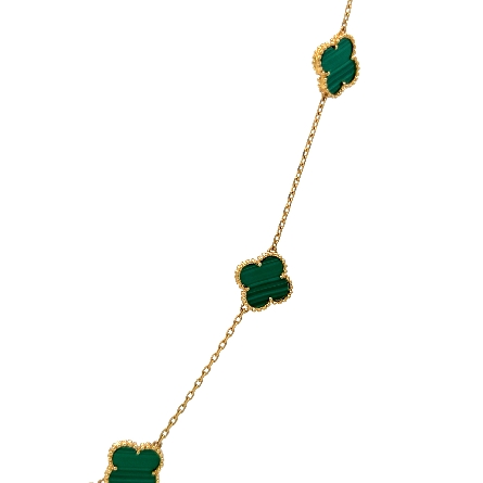 14K Yellow Gold 18inch 10 Clover Dangle Necklace w/Malachite=15.49ctw #PN272MA