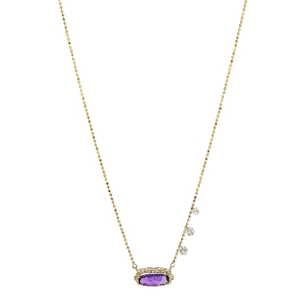 14K Yellow Gold 18inch Oval Halo Necklace w/Amethyst=.94ct and Diams=.35ctw SI H #P4166-18