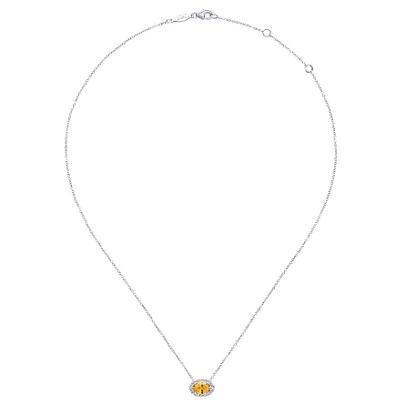 14K White Gold 16-18inch Adjustable East-West Halo Necklace w/Citrine=.98ct and Diams=.13ctw SI2 #NK5312W45CT (S883192)