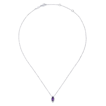 14K White Gold 16-18inch Adjustable North-South Marquise Halo Necklace w/Amethyst=.55ct and Diams=.16ctw SI H-I #NK6033W45AM (S975183)