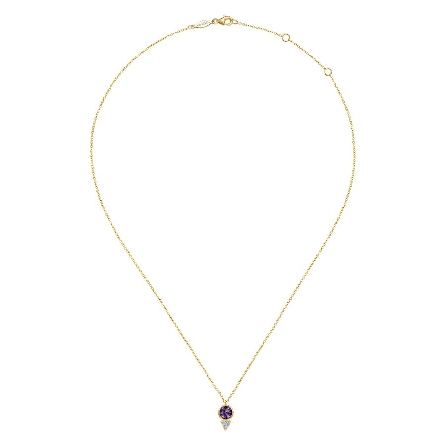14K Yellow Gold 16-18inch Adjustable Bezel Triangle Slide Necklace w/Amethyst=.81ct and Diams=.04ctw #NK5948Y45AM (S971312)