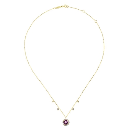 14K Yellow Gold 16-18inch Adjustable Fashion Halo Necklace w/Amethyst=1.14ct and Diams=.32ctw #NK4945Y45AM (S727072)