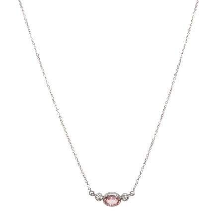 14K White Gold 16inch East-West Morganite Bezel Necklace w/2Diams=.08ctw SI H-I #87452