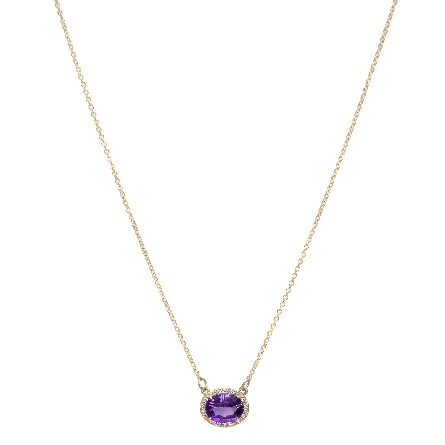 14K Yellow Gold 16inch East-West Halo Necklace w/Amethyst=.92ct and Diams=.07ctw SI G-H #85902