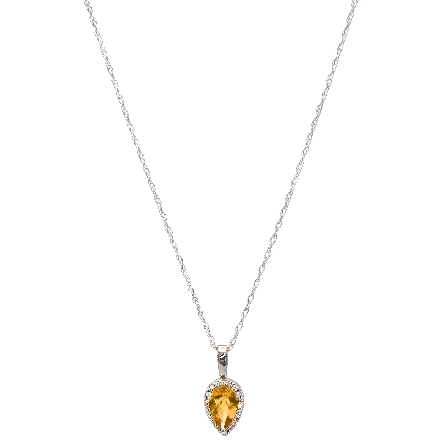 14K White Gold Pear Shaped Halo Pendant w/Citrine=.80ct and Diams=.04ctw SI2 G-H on 18inch Chain #29790