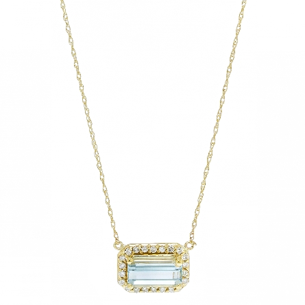 14K Yellow Gold 18inch Necklace w/Emerald-Cut Aquamarine=2.25ct and 22Diams=.30ctw SI H-I #FND998