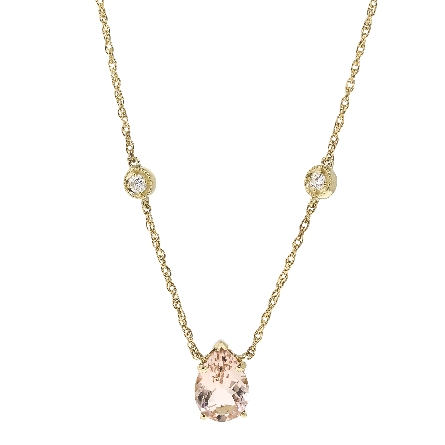 14K Yellow Gold 18inch Necklace w/Pear Shaped Morganite=3.49ct and 2Diams=.20ctw SI H