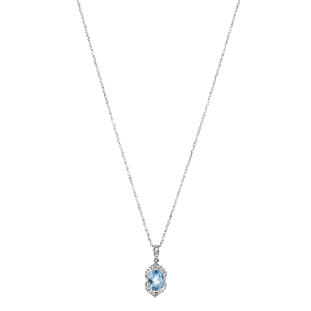14K White Gold Oval Bezel Pendant w/Blue Topaz=2.00ct and Diams=.17ctw SI H on 16inch Chain #P3964W