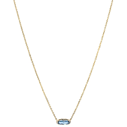 14K Yellow Gold 12.4x5.3mm East-West 16-17-18inch Adjustable Blue Topaz Necklace w/6Diams=.05ctw #GN632NVY05BT