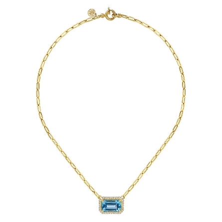14K Yellow Gold Gabriel 17inch Paperclip Link Necklace w/Blue Topaz=9.65ct and Diams=.49ctw SI2 H-I #NK7468Y45BT (S1584782)