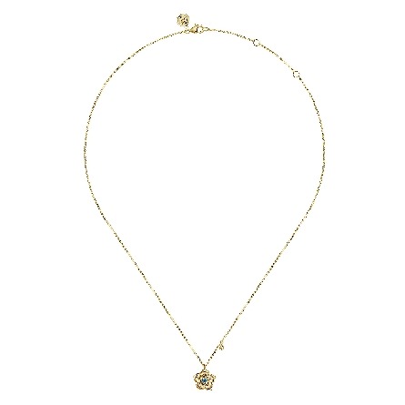 14K Yellow Gold Adjustable 15.5-17.5inch Floral Drop Necklace w/Blue Topaz=.17ctw #NK7667Y4JBT (S1955025)