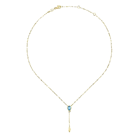 14K Yellow Gold Gabriel Inverted Teardrop Y 16inch Necklace w/Swiss Blue Topaz=.82ct and Diams=.05ctw SI2 H-I #NK5740Y45BT (S1595679)