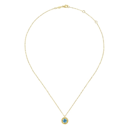 14K Yellow Gold Rope Halo Pendant w/Blue Topaz=1.06ct on 15.5-17.5inch Adjustable Chain #NK6345Y4JBT (S2064268)