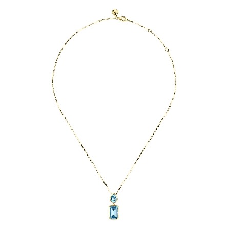 14K Yellow Gold Gabriel Bezel Drop Necklace w/Swiss Blue Topaz=6.90ctw 15.5-17.5inch Adjustable Necklace #NK7873Y4JBT (S2086298)