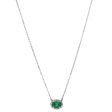 14K White Gold 16.5inch Oval East-West Halo Necklace w/Ethiopean Emerald=1.55ct and Diams=.05ctw SI2 H-I #85903