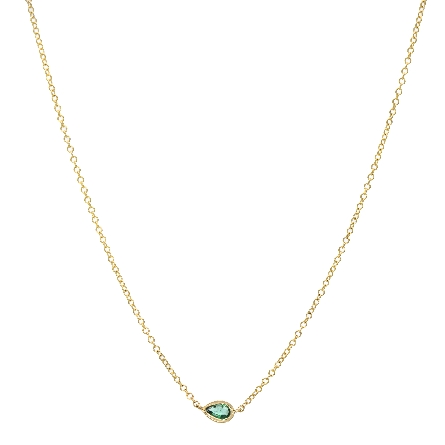 14K Yellow Gold 17.5-18inch Pear Bezel Necklace w/1Emerald=.17ct #38.10149