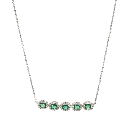 18K White Gold 17-18inch 5 Halo Necklace w/5Emerald=1.32ctw and 70Diams=.66ctw VS H #EN11915