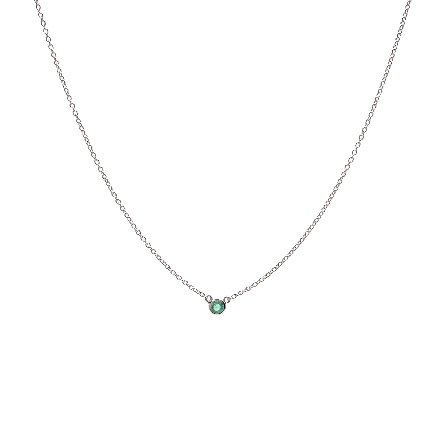 14K White Gold 16inch Single Bezel Station Necklace w/1 Emerald=.12ct #RSP2622-EM