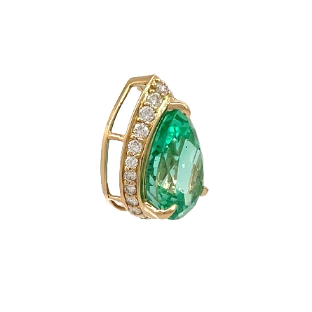 14K Yellow Gold Custom Wrap Around Pear Shaped Halo Pendant w/1 Untreated Emerald=8.45ct GIA#2235842124 and Diams=.70ctw SI H-I 