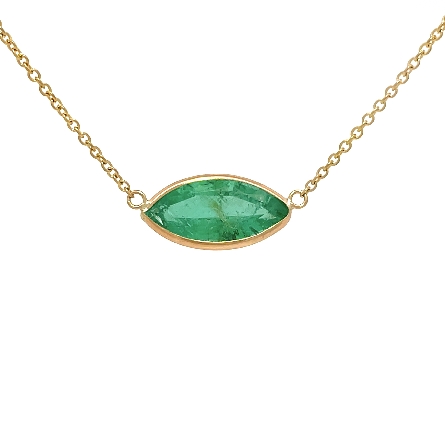14K Yellow Gold Adjustable 16-18inch By The Yard Necklace w/1 Marquise Emerald=3.17ct and Diams=1.14ctw SI H-I 