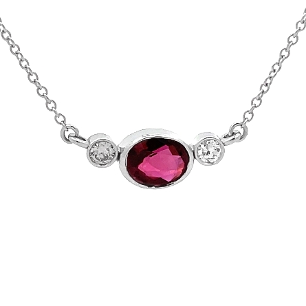 14K White Gold 16inch East-West Bezel Necklace w/Ruby=.97ct and 2Diams=.13ctw SI H-I #87452