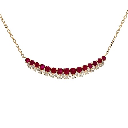 14K Yellow Gold Double Curved Bar Adjustable 16-18inch Necklace w/Rubies=.82ctw and Diams=.31ctw SI H-I 