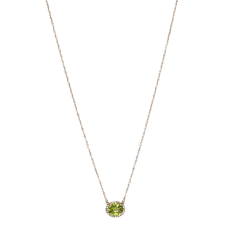 14K Rose Gold 18inch Oval East-West Halo Necklace w/Peridot=2.11ct and Diams=.05ctw SI H-I #85903