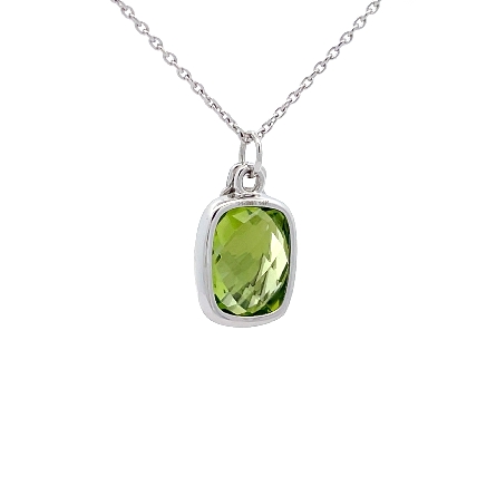 14K White Gold Faceted Bezel Set Pendant w/Peridot=2.34ct on Adjustable 17-19inchCable Chain #PP97LPR 