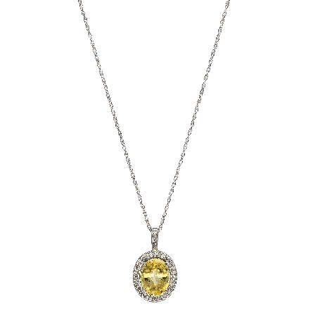 14K White Gold Oval Pendant w/12x10mm Yellow Sapphire=5.79ct and Diams=.28ctw SI H-I on 18inch Chain #83644