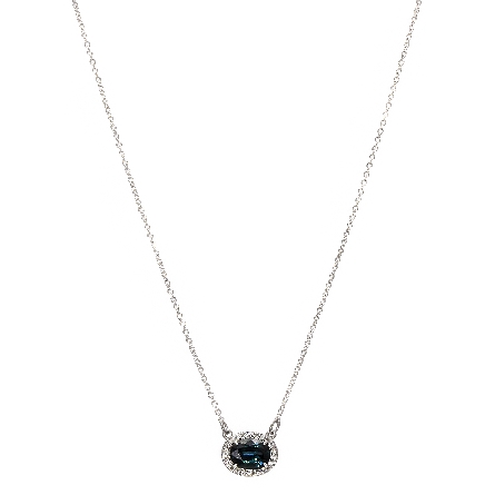 14K White Gold 16inch East-West Halo Necklace w/Sapphire=1.49ct and Diams=.07ctw SI G-H #85902