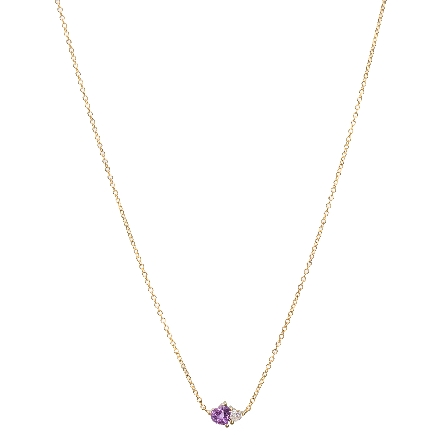 14K Yellow Gold 16-18inch Double Heart Necklace w/Pink Sapphire=.60ct and 1Diam=.15ct #MN004070