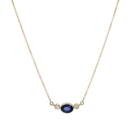 14K Yellow Gold 16inch East-West Bezel Necklace w/Sapphire=1.08ct and 2Diams=.11ctw SI H-I #87452
