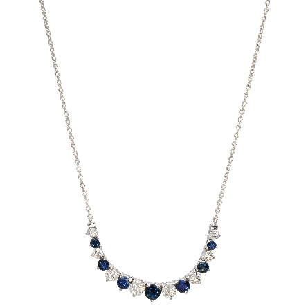 14K White Gold 18inch Graduated Curved Necklace w/7Sapphire=1.62ctw and 8Diams=1.37ctw VS-SI H-I