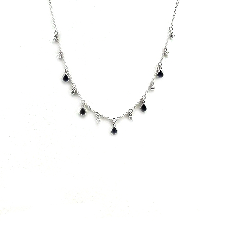 18K White Gold 16-18inch Dangle Station Necklace w/Sapphires=.75ctw and Diams=.13ctw SI G-H #NC02172